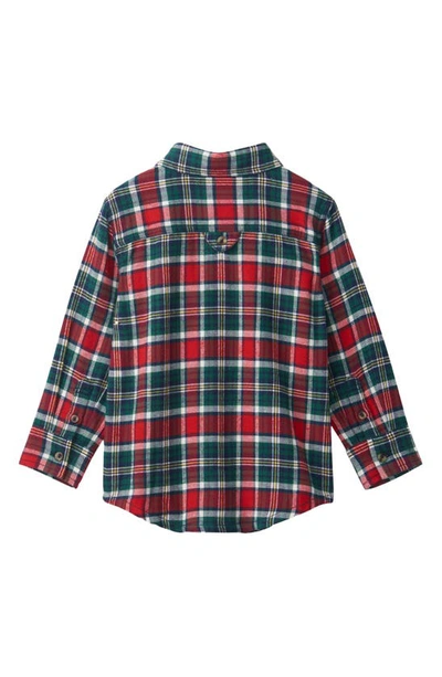 Shop Hatley Kids' Celebration Plaid Cotton Flannel Button-up Shirt In Solstice