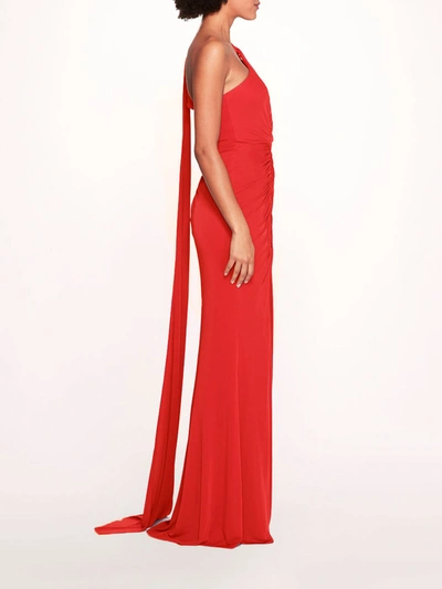 Shop Marchesa Asymmetrical Matte Gown In Red