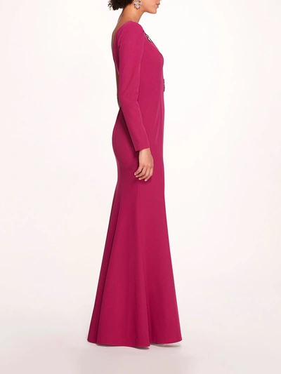 Shop Marchesa Beaded Floral Gown In Berry