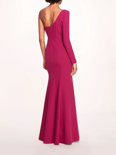 Shop Marchesa Beaded Floral Gown In Berry