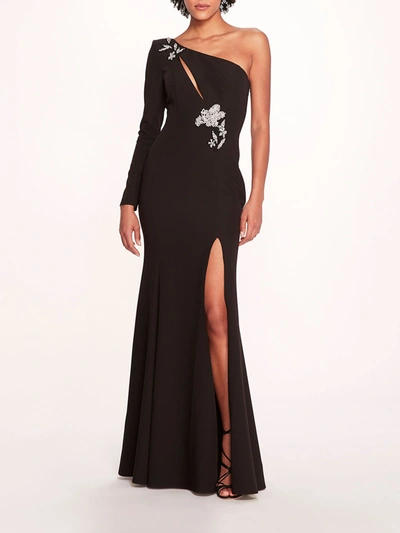 Shop Marchesa Beaded Floral Gown In Black