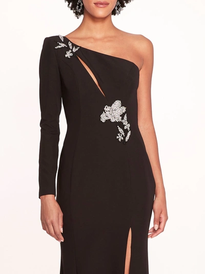 Shop Marchesa Beaded Floral Gown In Black