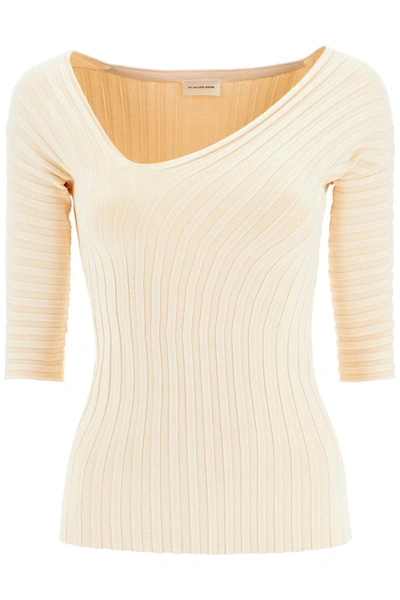 Shop By Malene Birger 'ivena' Ribbed Top With Asymmetrical Neckline In Beige
