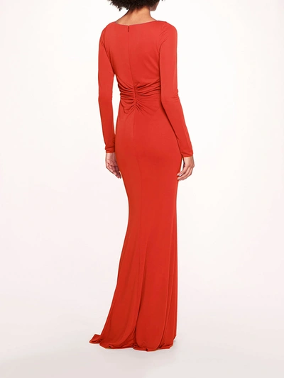 Shop Marchesa Matte Ruched Gown In Red