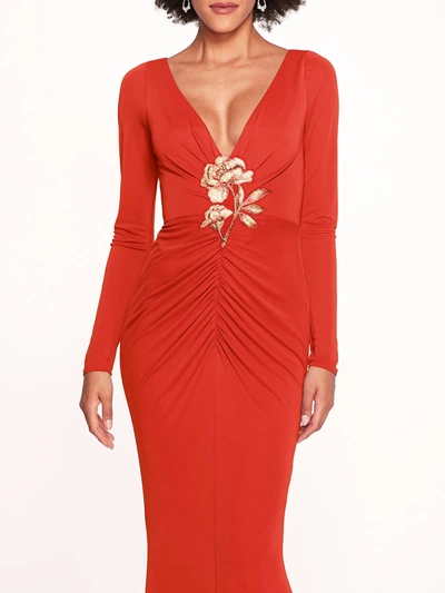 Shop Marchesa Matte Ruched Gown In Red