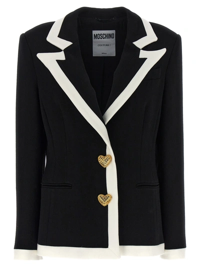Shop Moschino Heart Buttons Blazer Jackets White/black