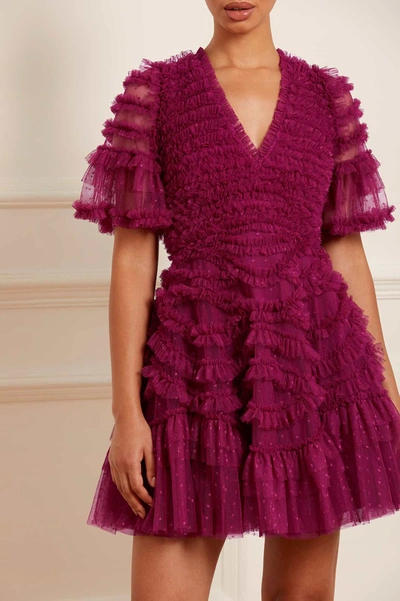 Shop Needle & Thread Phoenix V-neck Micro Mini Dress In Purple