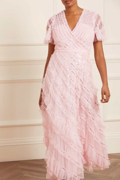 Shop Needle & Thread Spiral Sequin V-neck Ankle Gown In Pink