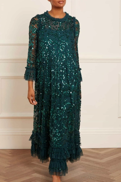 Shop Needle & Thread Celia Long Sleeve Ankle Gown In Green