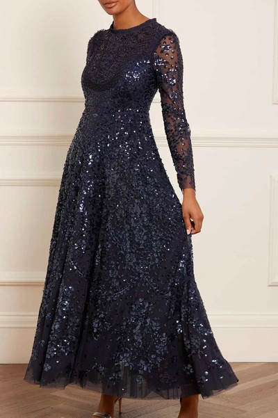 Needle & Thread Victorian Wreath Sequin-embellished Tulle Gown In Blue