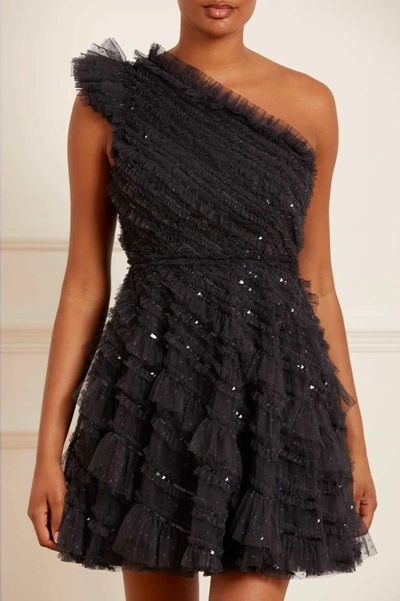 Shop Needle & Thread Spiral Sequin One-shoulder Micro Mini Dress In Black