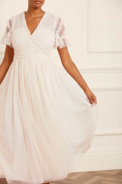 Needle & Thread Spiral Sequin V-neck Ankle Gown In Champagne