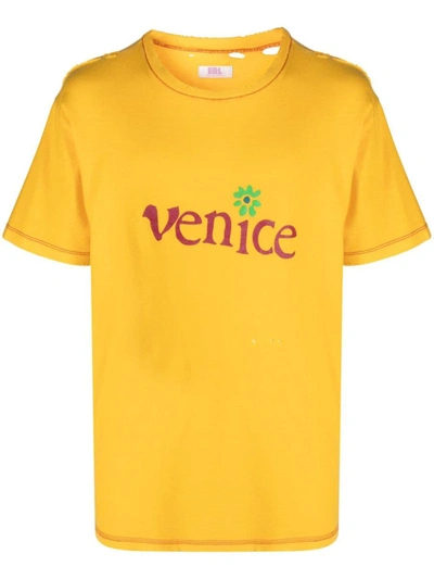 Shop Erl Cotton T-shirt In Yellow