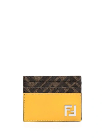 Shop Fendi Ff Squared Card Holder Accessories In Yellow &amp; Orange