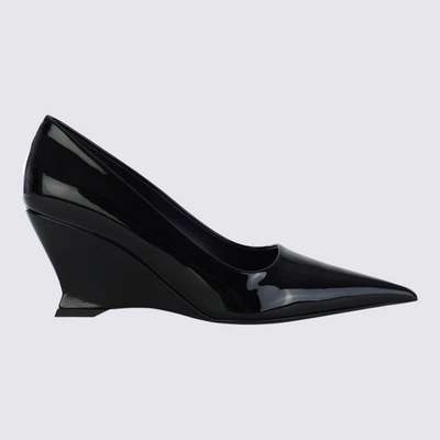 Shop Ferragamo Black Leather Viola Slim Pumps