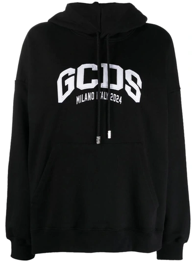 Shop Gcds Cotton Hoodie Logo Lounge In Black