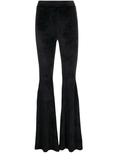 Shop Gcds Flared Velvet Trousers In Black