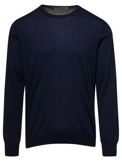 Shop La Fileria Blue Crewneck Long Sleeve Sweater In Cashmere And Silk Man