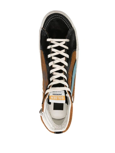 Shop Golden Goose Slide High-top Sneakers In Brown/black/white/powder