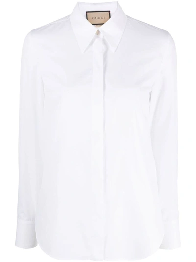 Shop Gucci Embroidered Cotton Shirt In White
