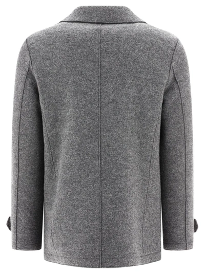 Shop Harris Wharf London "peacot" Coat In Grey