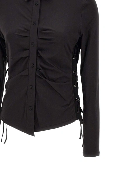 Heron Preston Lace-up Ruched Shirt In Black