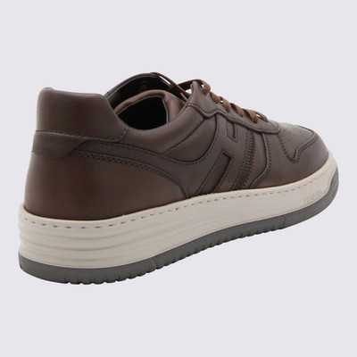 Shop Hogan Brown Leather Sneakers