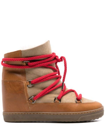 Isabel Marant Nowles Leather-trimmed Shearling Booties In Brown