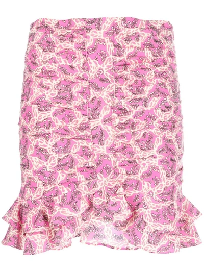 Shop Isabel Marant Pleated Miniskirt With Abstract Print In Pink &amp; Purple