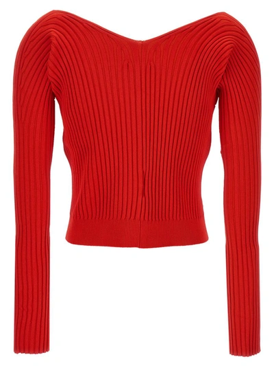 Jacquemus Ribbed Open-front Cardigan In Red
