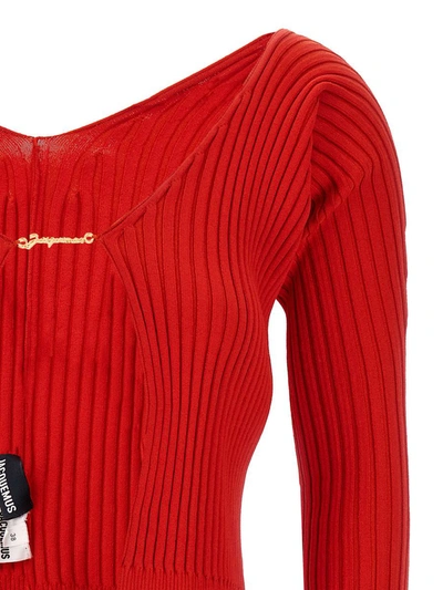 Shop Jacquemus 'la Maille Pralu Longue' Cardigan In Red