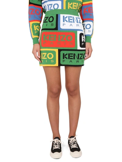 Shop Kenzo Labels Miniskirt In Multicolour
