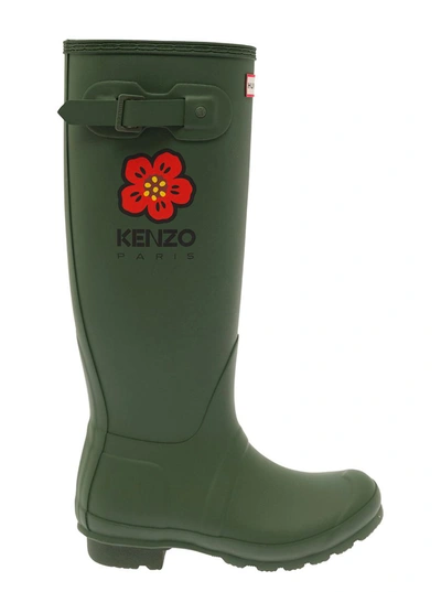 Shop Kenzo Green Boots With Logo Detail In Rubber Woman