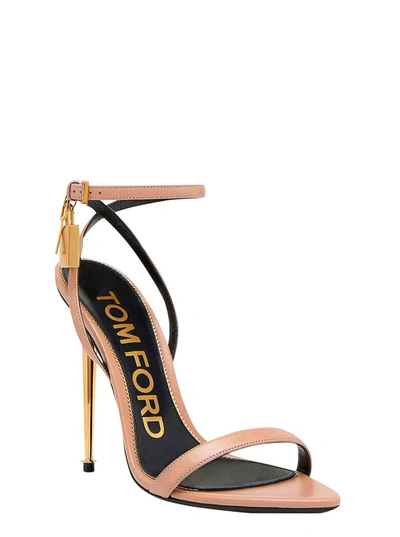 Shop Tom Ford Pink Sandals With Metal Heel And Padlock In Leather Woman In Grey