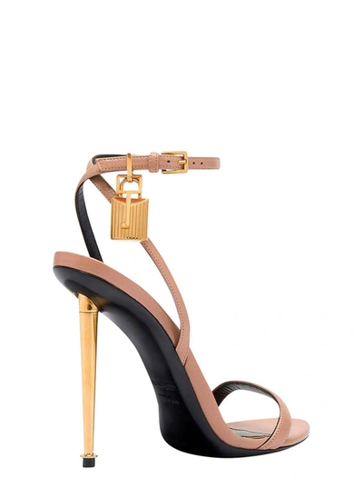 Shop Tom Ford Pink Sandals With Metal Heel And Padlock In Leather Woman In Grey