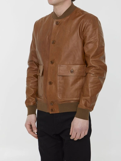 Shop Salvatore Santoro Leather Bomber Jacket In Beige