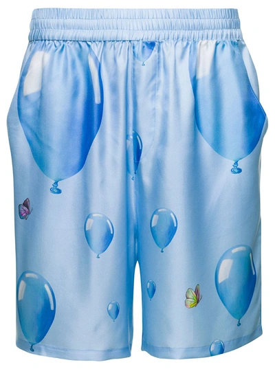 Shop 3paradis Light-blue Shorts With Balloon Print All-over In Polyester Man