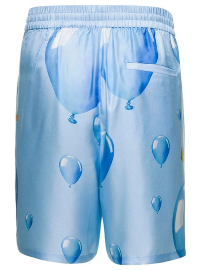Shop 3paradis Light-blue Shorts With Balloon Print All-over In Polyester Man