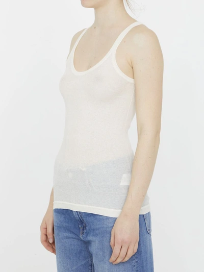 Bottega Veneta Slim Fit Light Cotton Tank Top In Cream