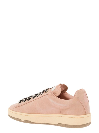 Shop Lanvin 'lite Curb' Pink Low Top Sneakers With Oversized Multicolor Laces In Suede Woman