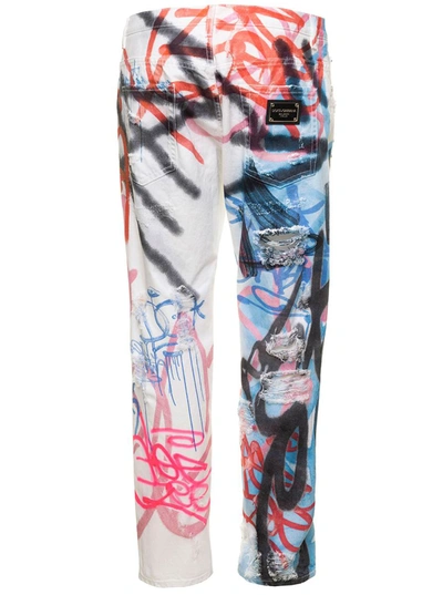 Shop Dolce & Gabbana Loom 56 Jeans Stampa Graffiti Colorata In Multicolor