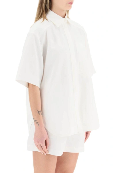 Shop Loulou Studio Oversized Viscose And Linen Short-sleeved Shirt In White
