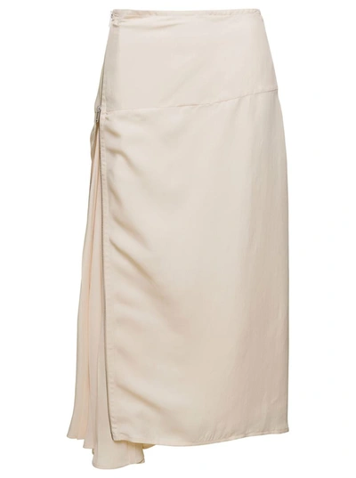 Shop Jil Sander Asymmetric Midi White Skirt With Zip Detail In Silk Blend Woman