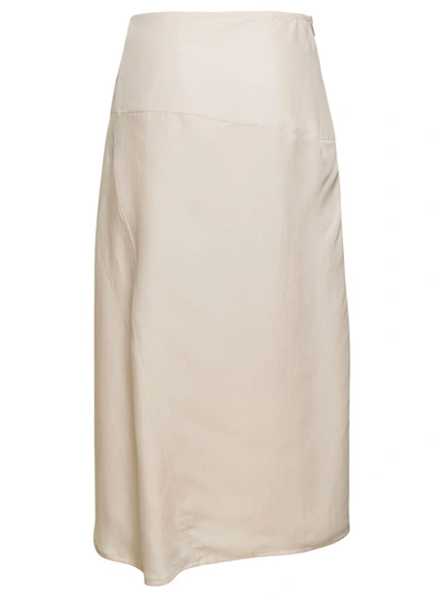 Shop Jil Sander Asymmetric Midi White Skirt With Zip Detail In Silk Blend Woman