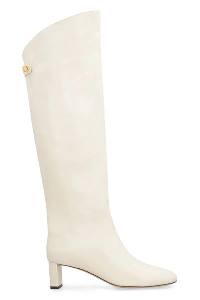 Maison Skorpios 50mm Knee-high Leather Boots In Panna