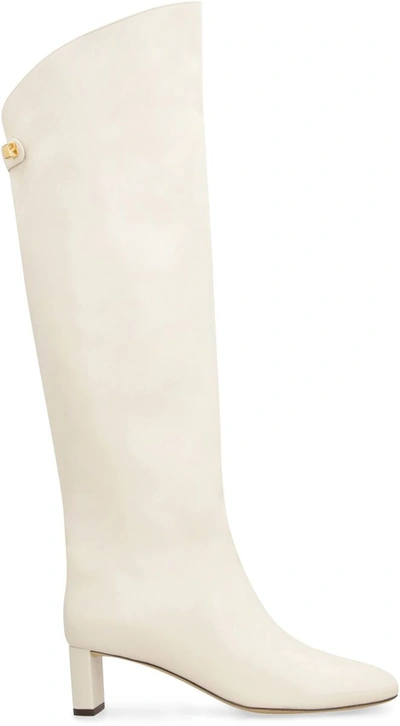 Maison Skorpios 50mm Knee-high Leather Boots In Panna