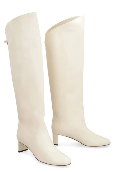 Maison Skorpios 50mm Knee-high Leather Boots In Panna
