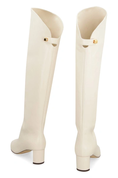 Maison Skorpios 50mm Knee-high Leather Boots In Panna