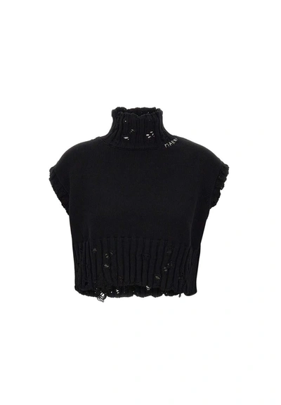 Shop Marni "dishvelled Cotton" Knit Vest In Black