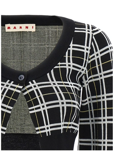 Shop Marni Check Cardigan In White/black